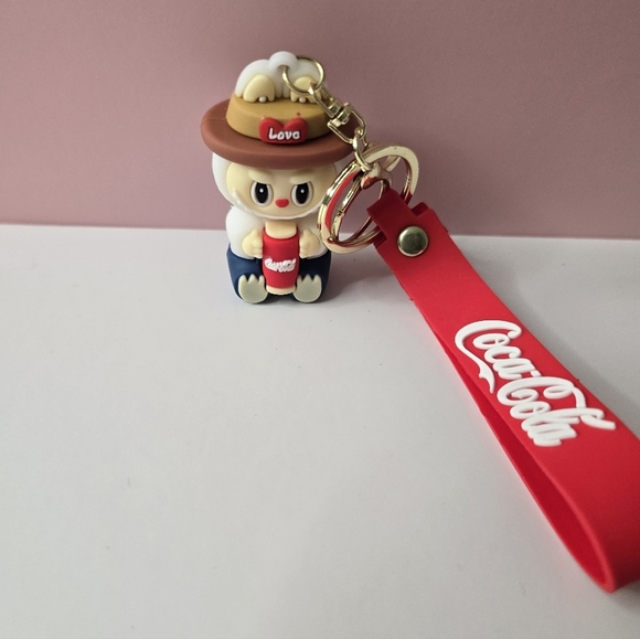 Coca Cola Accessories - Labubu x Coca-Cola Keychain-Kawaii Cartoon Vinyl Figure Charm